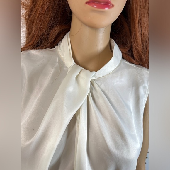 Zara High Neck Silk Dress Sleeveless Blouse Cream, Large - Picture 2 of 6